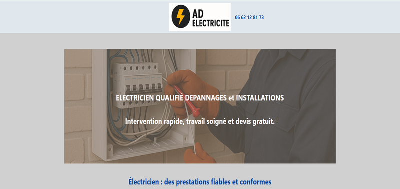 Capture d'écran du site vitrine AD Électricité, électricien à Toulon, créé par Sitovia
