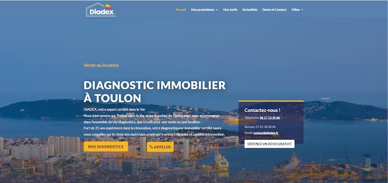 Site internet DIADEX Diagnostic Immobilier optimisé en SEO local et maintenu par Sitovia